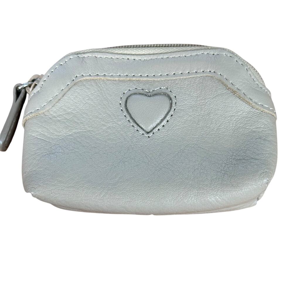 Brighton Leather Taupe Gray Small Coin Purse Pouch Zip Close Mini Bag Mushroom